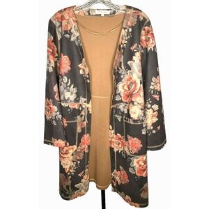 Solitaire Women's Faux Suede Floral Open Front Cardigan Size Large‎ fairy boho